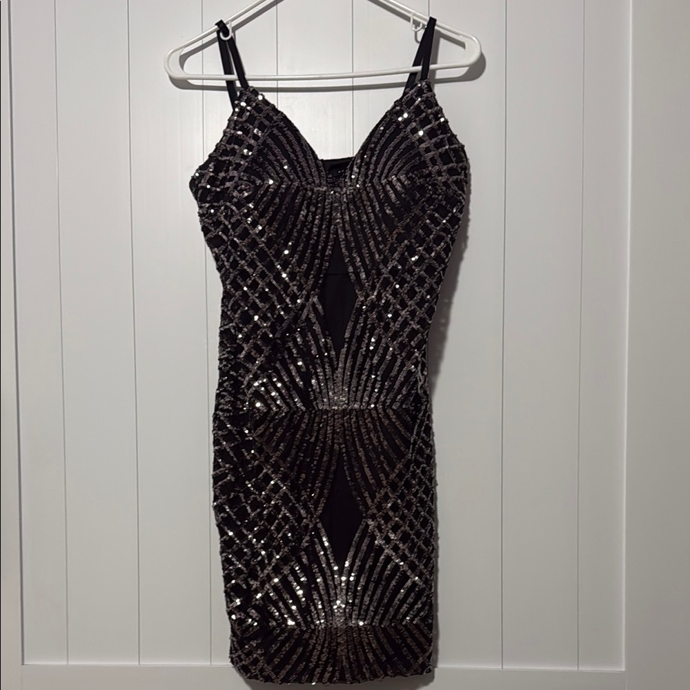 Haute Monde Black Baby Pink Sequin Mini Dress